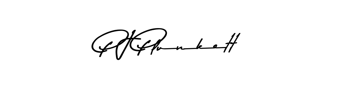 How to make P J Plunkett name signature. Use Asem Kandis PERSONAL USE style for creating short signs online. This is the latest handwritten sign. P J Plunkett signature style 9 images and pictures png