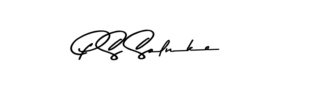 How to make P S Solnke name signature. Use Asem Kandis PERSONAL USE style for creating short signs online. This is the latest handwritten sign. P S Solnke signature style 9 images and pictures png