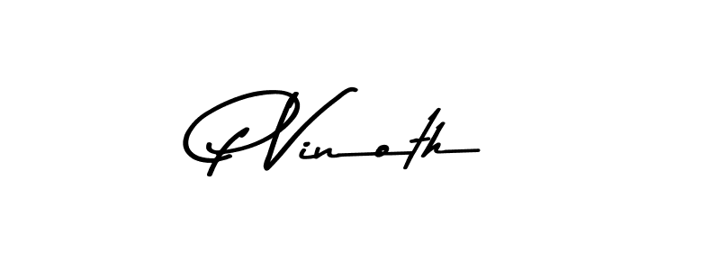 How to make P Vinoth name signature. Use Asem Kandis PERSONAL USE style for creating short signs online. This is the latest handwritten sign. P Vinoth signature style 9 images and pictures png