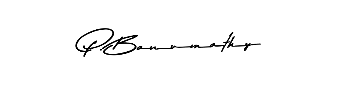 The best way (Asem Kandis PERSONAL USE) to make a short signature is to pick only two or three words in your name. The name P. Banumathy include a total of six letters. For converting this name. P. Banumathy signature style 9 images and pictures png