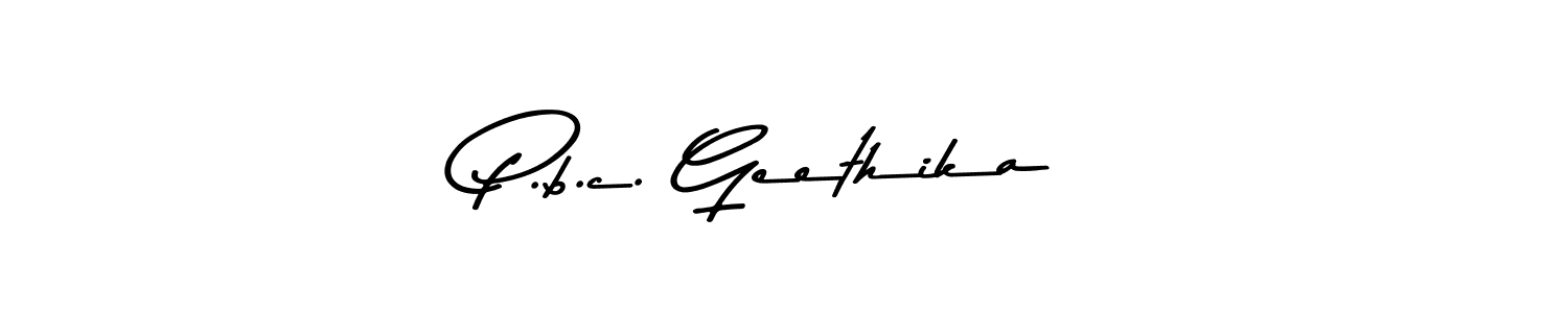 The best way (Asem Kandis PERSONAL USE) to make a short signature is to pick only two or three words in your name. The name P.b.c. Geethika include a total of six letters. For converting this name. P.b.c. Geethika signature style 9 images and pictures png