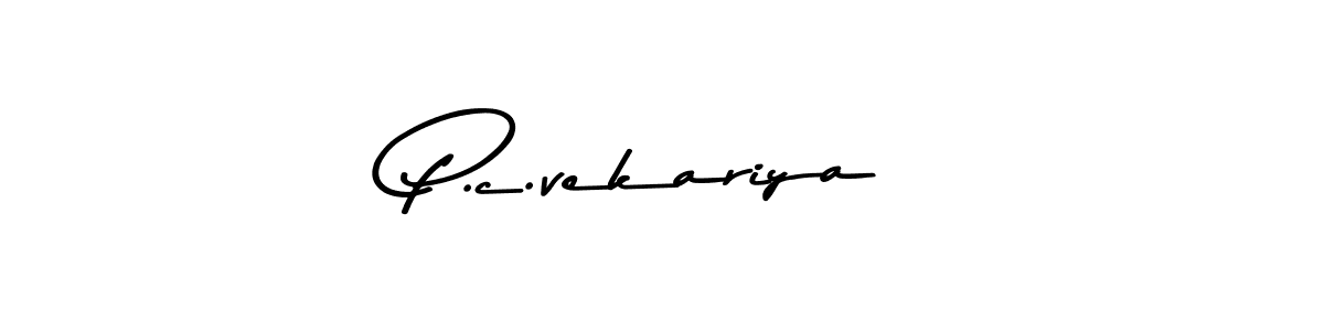 How to make P.c.vekariya name signature. Use Asem Kandis PERSONAL USE style for creating short signs online. This is the latest handwritten sign. P.c.vekariya signature style 9 images and pictures png