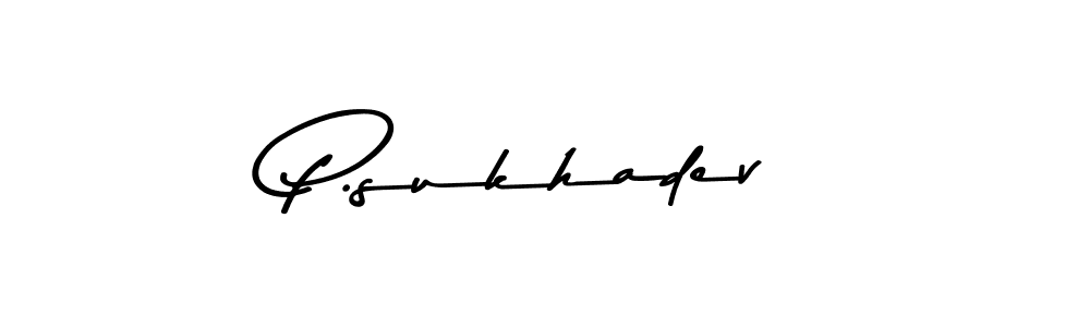 How to make P.sukhadev name signature. Use Asem Kandis PERSONAL USE style for creating short signs online. This is the latest handwritten sign. P.sukhadev signature style 9 images and pictures png