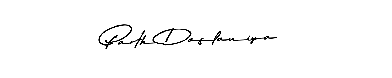 How to make Parth Daslaniya name signature. Use Asem Kandis PERSONAL USE style for creating short signs online. This is the latest handwritten sign. Parth Daslaniya signature style 9 images and pictures png