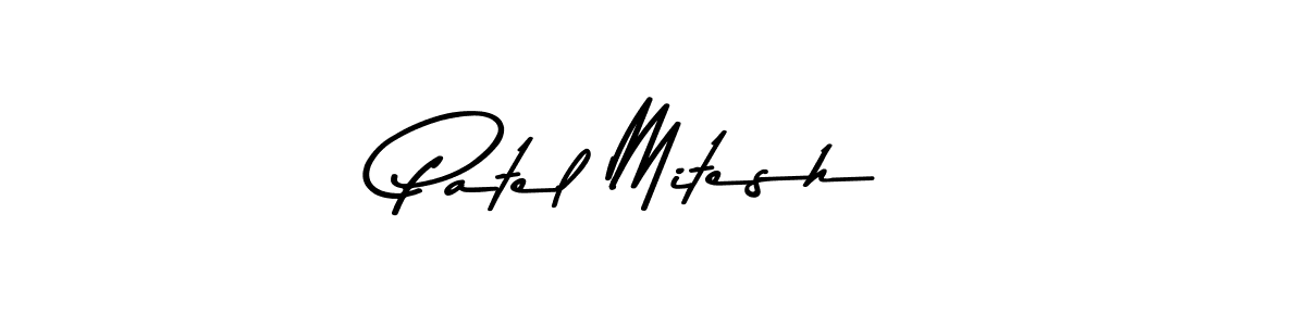 How to make Patel Mitesh name signature. Use Asem Kandis PERSONAL USE style for creating short signs online. This is the latest handwritten sign. Patel Mitesh signature style 9 images and pictures png