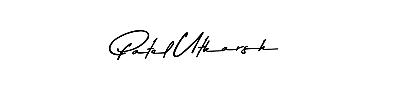 How to make Patel Utkarsh name signature. Use Asem Kandis PERSONAL USE style for creating short signs online. This is the latest handwritten sign. Patel Utkarsh signature style 9 images and pictures png