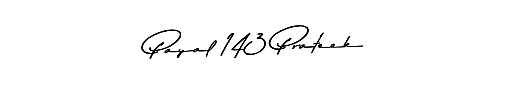 How to make Payal 143 Prateek name signature. Use Asem Kandis PERSONAL USE style for creating short signs online. This is the latest handwritten sign. Payal 143 Prateek signature style 9 images and pictures png