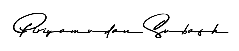 Generate high-definition signature styles for Piriyamudan Subash. The Asem Kandis PERSONAL USE typeface ensures crisp legibility and sophisticated design. Piriyamudan Subash signature style 9 images and pictures png