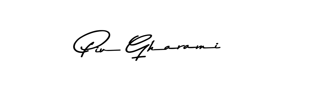 How to make Piu Gharami name signature. Use Asem Kandis PERSONAL USE style for creating short signs online. This is the latest handwritten sign. Piu Gharami signature style 9 images and pictures png