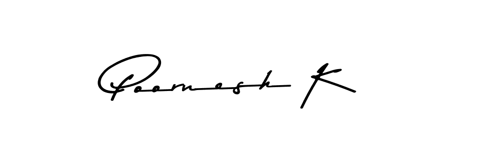 How to make Poornesh K name signature. Use Asem Kandis PERSONAL USE style for creating short signs online. This is the latest handwritten sign. Poornesh K signature style 9 images and pictures png