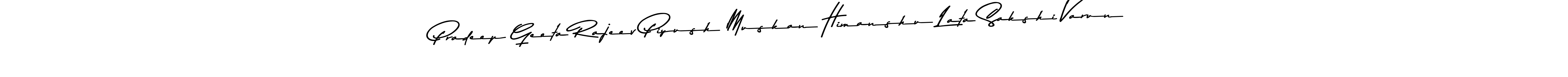 How to make Pradeep Geeta Rajeev Piyush Muskan Himanshu Lata Sakshi Varun name signature. Use Asem Kandis PERSONAL USE style for creating short signs online. This is the latest handwritten sign. Pradeep Geeta Rajeev Piyush Muskan Himanshu Lata Sakshi Varun signature style 9 images and pictures png