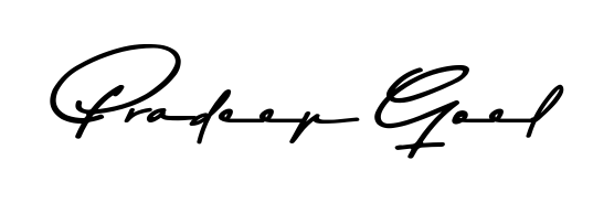 The Asem Kandis PERSONAL USE font transforms the name Pradeep Goel into an executive sign with sharp precision and distinguished character. Pradeep Goel signature style 9 images and pictures png