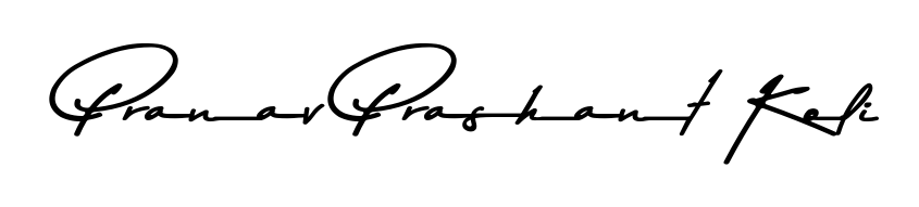 Similarly Asem Kandis PERSONAL USE is the best handwritten signature design. Signature creator online. You can use it as an online autograph creator for name Pranav Prashant Koli. Pranav Prashant Koli signature style 9 images and pictures png