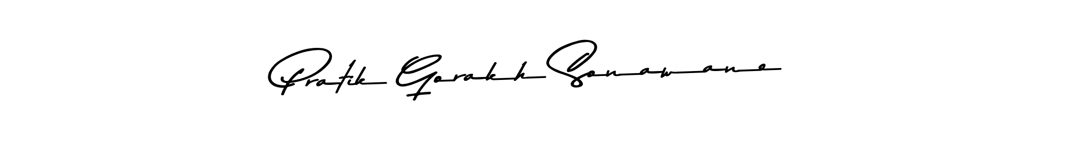 Create a beautiful signature design for name Pratik Gorakh Sonawane. With this signature (Asem Kandis PERSONAL USE) fonts, you can make a handwritten signature for free. Pratik Gorakh Sonawane signature style 9 images and pictures png