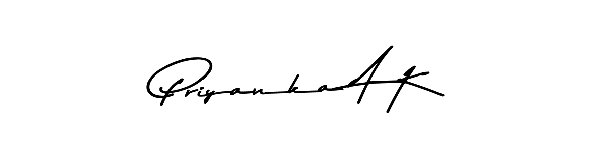How to make Priyanka A K name signature. Use Asem Kandis PERSONAL USE style for creating short signs online. This is the latest handwritten sign. Priyanka A K signature style 9 images and pictures png
