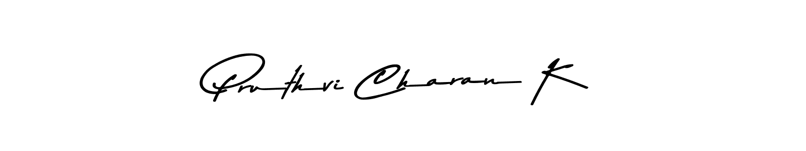 How to make Pruthvi Charan K name signature. Use Asem Kandis PERSONAL USE style for creating short signs online. This is the latest handwritten sign. Pruthvi Charan K signature style 9 images and pictures png