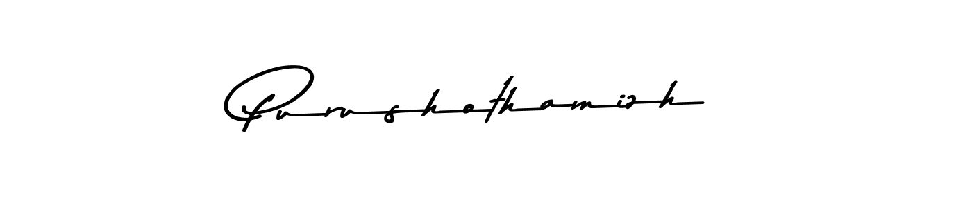 How to make Purushothamizh name signature. Use Asem Kandis PERSONAL USE style for creating short signs online. This is the latest handwritten sign. Purushothamizh signature style 9 images and pictures png