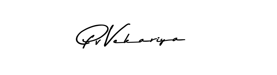 How to make Pv Vekariya name signature. Use Asem Kandis PERSONAL USE style for creating short signs online. This is the latest handwritten sign. Pv Vekariya signature style 9 images and pictures png