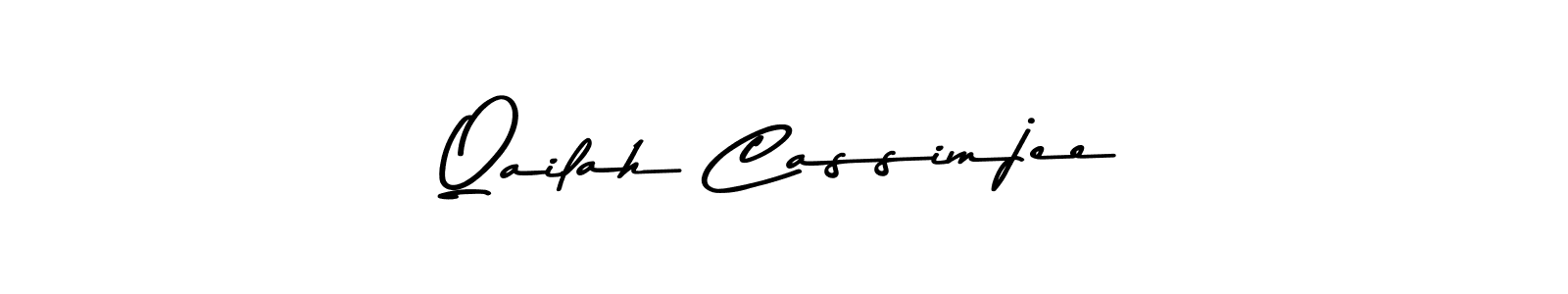 Create a beautiful signature design for name Qailah Cassimjee. With this signature (Asem Kandis PERSONAL USE) fonts, you can make a handwritten signature for free. Qailah Cassimjee signature style 9 images and pictures png