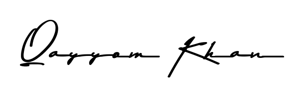 Discover how Qayyom Khan looks in an executive cursive font (Asem Kandis PERSONAL USE). Perfect for legal documents, invoices, and certificates. Qayyom Khan signature style 9 images and pictures png