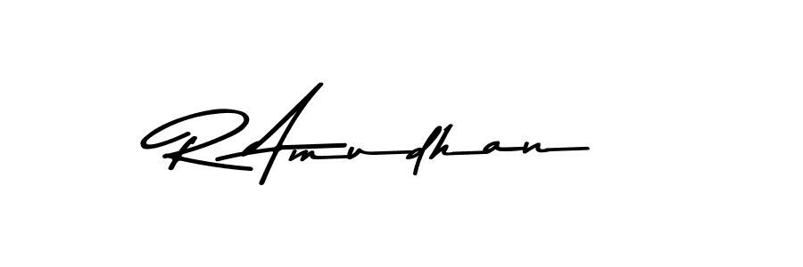 How to make R Amudhan name signature. Use Asem Kandis PERSONAL USE style for creating short signs online. This is the latest handwritten sign. R Amudhan signature style 9 images and pictures png