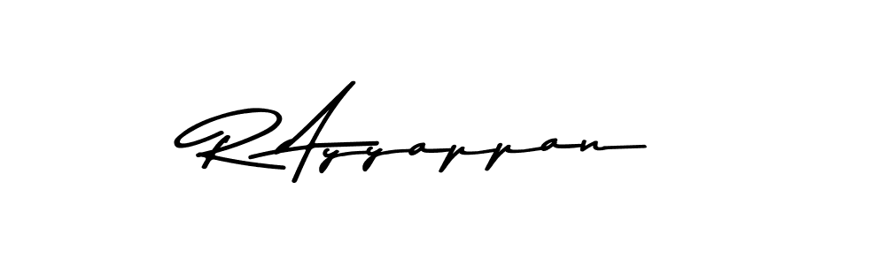 Create a beautiful signature design for name R Ayyappan. With this signature (Asem Kandis PERSONAL USE) fonts, you can make a handwritten signature for free. R Ayyappan signature style 9 images and pictures png