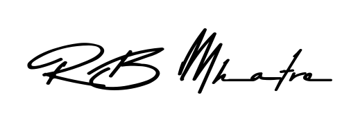 Personalize your online presence with R B Mhatre signature rendered in elegant Asem Kandis PERSONAL USE font. Great for website footers and blogs. R B Mhatre signature style 9 images and pictures png