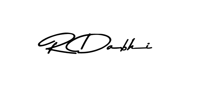 How to make R Dabhi name signature. Use Asem Kandis PERSONAL USE style for creating short signs online. This is the latest handwritten sign. R Dabhi signature style 9 images and pictures png