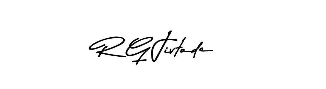 How to make R G Jivtode name signature. Use Asem Kandis PERSONAL USE style for creating short signs online. This is the latest handwritten sign. R G Jivtode signature style 9 images and pictures png