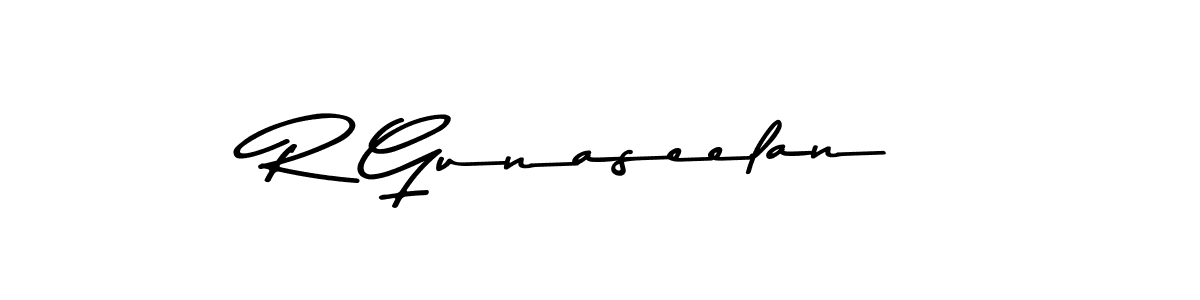 Make a beautiful signature design for name R Gunaseelan. With this signature (Asem Kandis PERSONAL USE) style, you can create a handwritten signature for free. R Gunaseelan signature style 9 images and pictures png