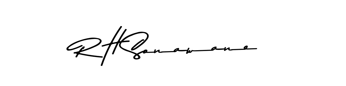 How to make R H Sonawane name signature. Use Asem Kandis PERSONAL USE style for creating short signs online. This is the latest handwritten sign. R H Sonawane signature style 9 images and pictures png