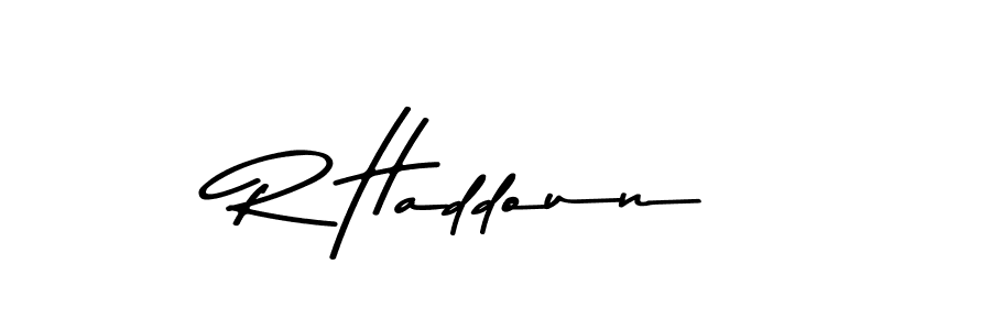 How to make R Haddoun name signature. Use Asem Kandis PERSONAL USE style for creating short signs online. This is the latest handwritten sign. R Haddoun signature style 9 images and pictures png