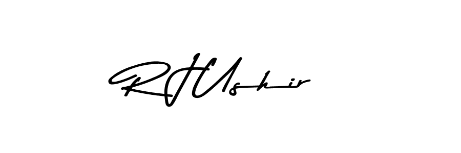 How to make R J Ushir name signature. Use Asem Kandis PERSONAL USE style for creating short signs online. This is the latest handwritten sign. R J Ushir signature style 9 images and pictures png