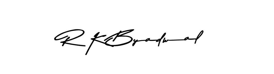 Create a beautiful signature design for name R K Byadwal. With this signature (Asem Kandis PERSONAL USE) fonts, you can make a handwritten signature for free. R K Byadwal signature style 9 images and pictures png