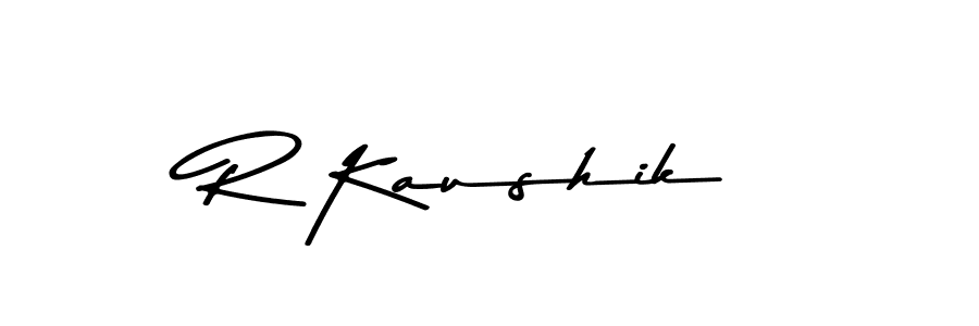 How to make R Kaushik name signature. Use Asem Kandis PERSONAL USE style for creating short signs online. This is the latest handwritten sign. R Kaushik signature style 9 images and pictures png