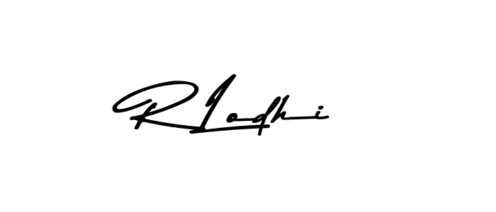 How to make R Lodhi name signature. Use Asem Kandis PERSONAL USE style for creating short signs online. This is the latest handwritten sign. R Lodhi signature style 9 images and pictures png