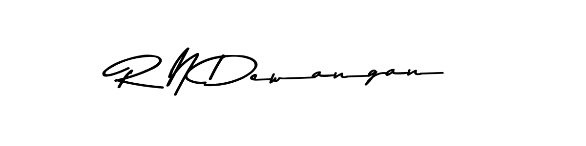 How to make R N Dewangan name signature. Use Asem Kandis PERSONAL USE style for creating short signs online. This is the latest handwritten sign. R N Dewangan signature style 9 images and pictures png