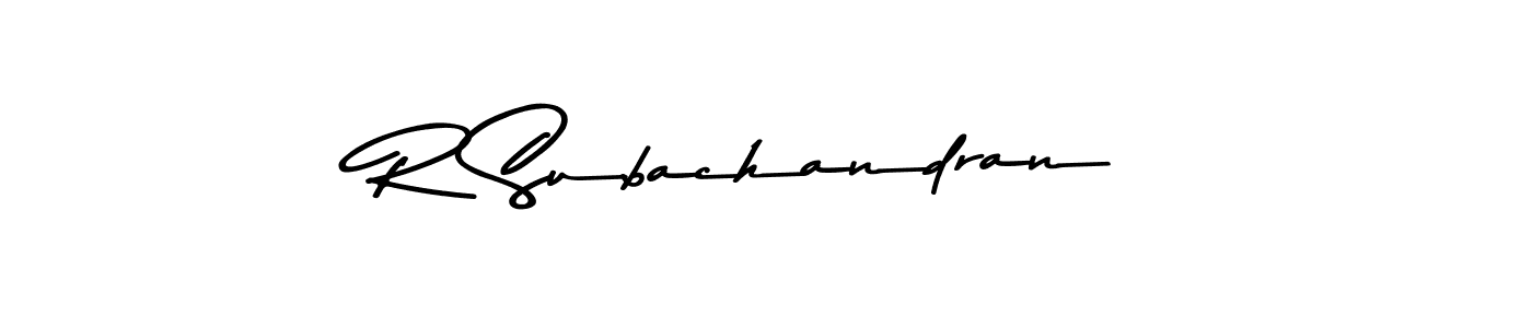 The best way (Asem Kandis PERSONAL USE) to make a short signature is to pick only two or three words in your name. The name R Subachandran include a total of six letters. For converting this name. R Subachandran signature style 9 images and pictures png