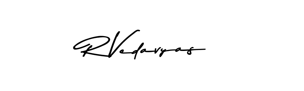 How to make R Vedavyas name signature. Use Asem Kandis PERSONAL USE style for creating short signs online. This is the latest handwritten sign. R Vedavyas signature style 9 images and pictures png