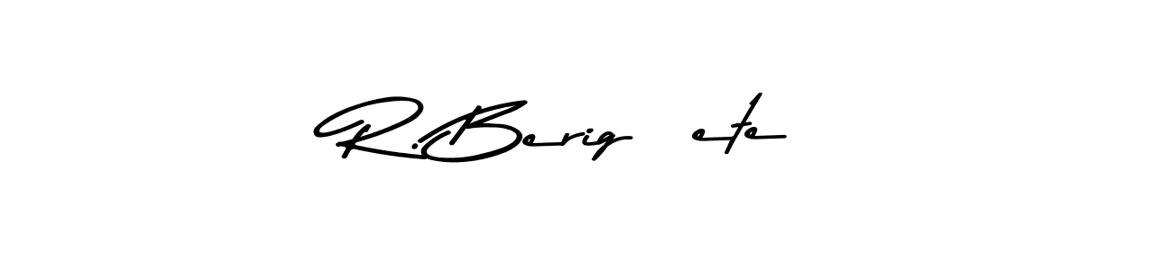 This is the best signature style for the R. Berigüete name. Also you like these signature font (Asem Kandis PERSONAL USE). Mix name signature. R. Berigüete signature style 9 images and pictures png