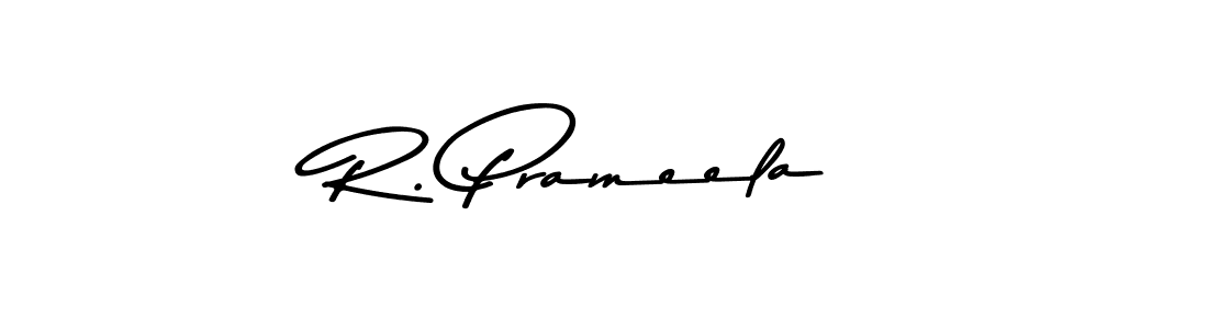 How to make R. Prameela name signature. Use Asem Kandis PERSONAL USE style for creating short signs online. This is the latest handwritten sign. R. Prameela signature style 9 images and pictures png