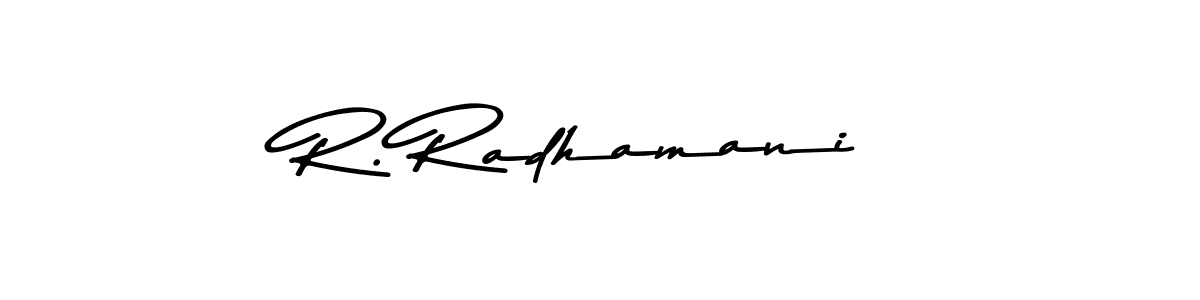 Create a beautiful signature design for name R. Radhamani. With this signature (Asem Kandis PERSONAL USE) fonts, you can make a handwritten signature for free. R. Radhamani signature style 9 images and pictures png