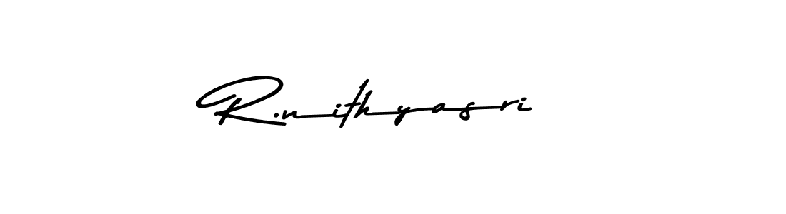 How to make R.nithyasri name signature. Use Asem Kandis PERSONAL USE style for creating short signs online. This is the latest handwritten sign. R.nithyasri signature style 9 images and pictures png