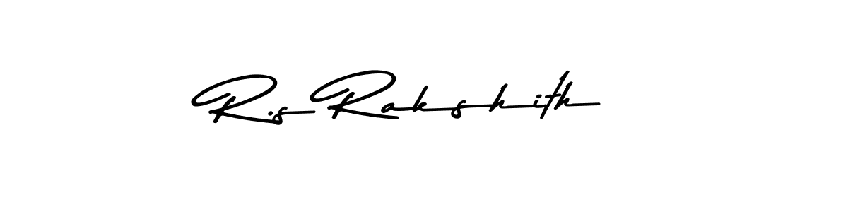 How to make R.s Rakshith name signature. Use Asem Kandis PERSONAL USE style for creating short signs online. This is the latest handwritten sign. R.s Rakshith signature style 9 images and pictures png