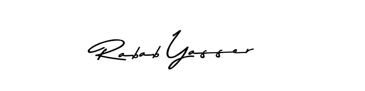 Make a beautiful signature design for name Rabab Yasser. With this signature (Asem Kandis PERSONAL USE) style, you can create a handwritten signature for free. Rabab Yasser signature style 9 images and pictures png