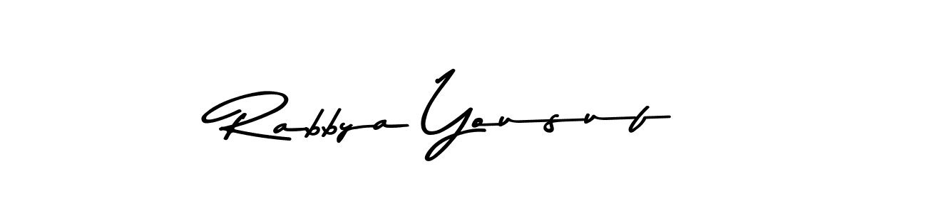 How to make Rabbya Yousuf name signature. Use Asem Kandis PERSONAL USE style for creating short signs online. This is the latest handwritten sign. Rabbya Yousuf signature style 9 images and pictures png