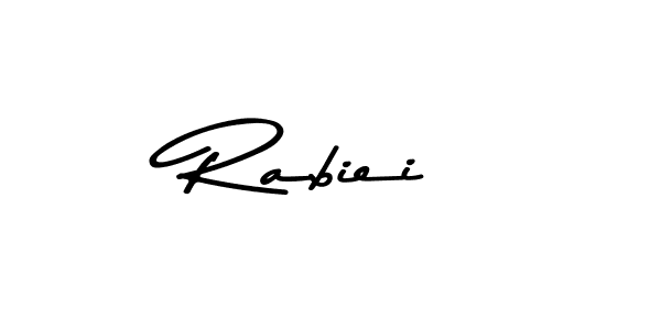 How to make Rabiei name signature. Use Asem Kandis PERSONAL USE style for creating short signs online. This is the latest handwritten sign. Rabiei signature style 9 images and pictures png