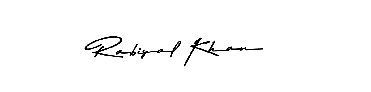 Create a beautiful signature design for name Rabiyal Khan. With this signature (Asem Kandis PERSONAL USE) fonts, you can make a handwritten signature for free. Rabiyal Khan signature style 9 images and pictures png