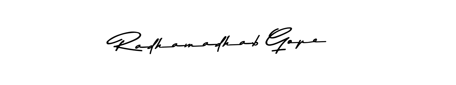 Make a beautiful signature design for name Radhamadhab Gope. With this signature (Asem Kandis PERSONAL USE) style, you can create a handwritten signature for free. Radhamadhab Gope signature style 9 images and pictures png