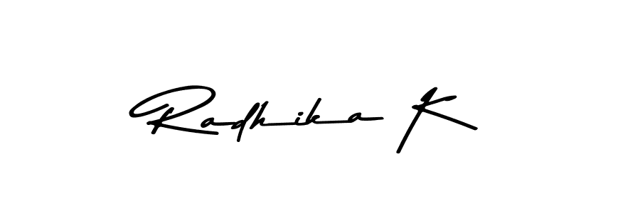 How to make Radhika K name signature. Use Asem Kandis PERSONAL USE style for creating short signs online. This is the latest handwritten sign. Radhika K signature style 9 images and pictures png